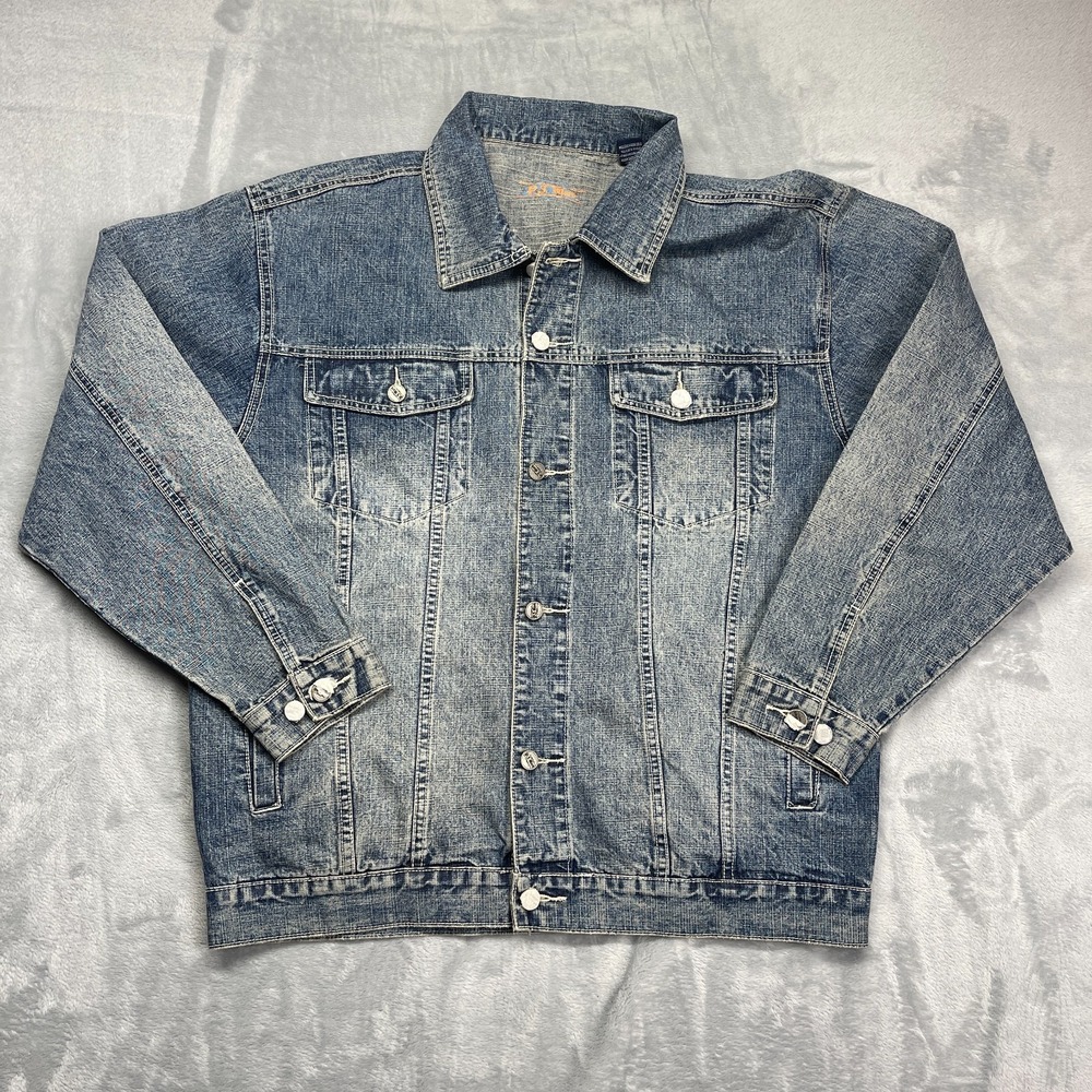 P.J. Mark Trucker Jacket Mens Large Blue Denim Classic Fit Collared Button Front